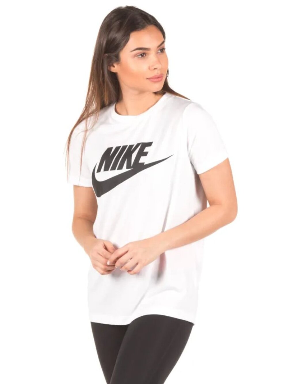 Nike Women's White Black Sportswear Essential Short Sleeve T-Shirt Size S